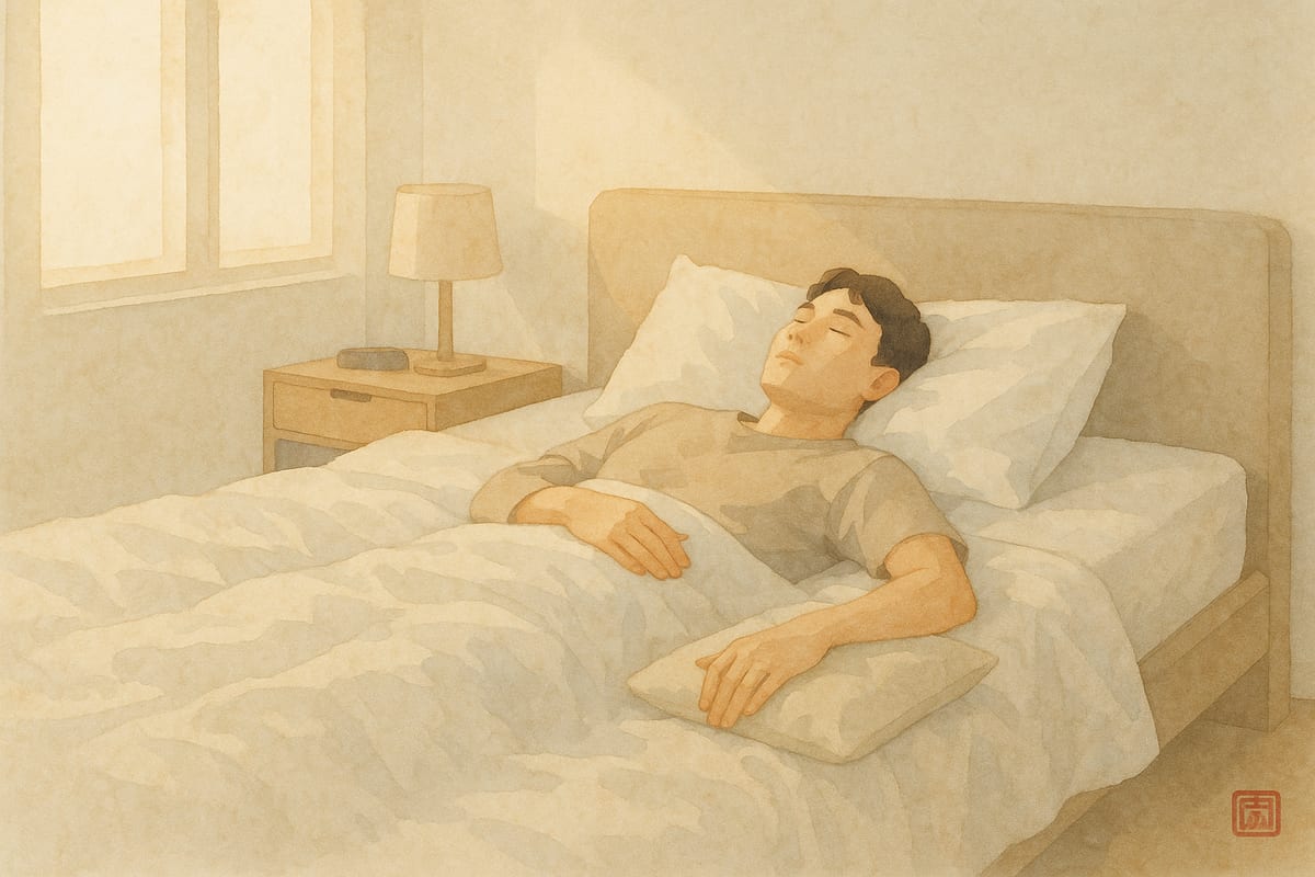 천장을 보고 편안히 누운 사람과 팔을 받친 베개