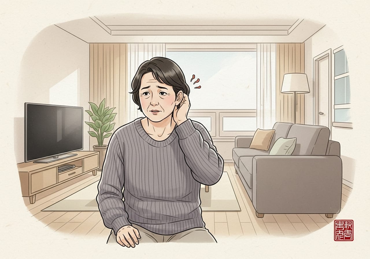 귀가 먹먹해 한쪽 귀를 손으로 짚고 있는 사람