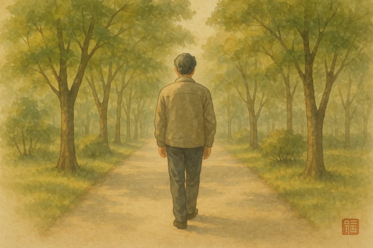 겨울 숲길을 천천히 걷는 사람